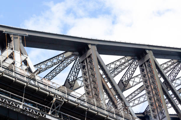 Closeup large bridge steel structure, background with copy space