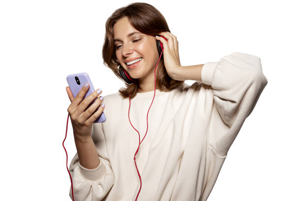istock Perfect model in red headphones 1185101393