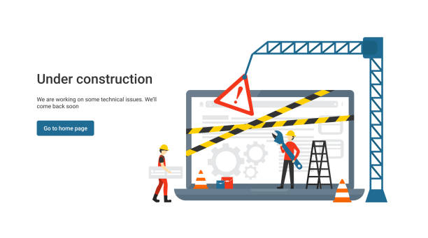 ilustrações de stock, clip art, desenhos animados e ícones de site under construction laptop - natty