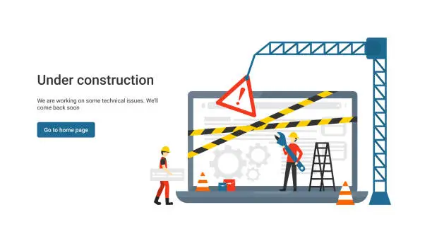Vector illustration of site under construction laptop