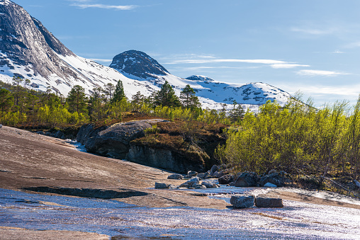 natural sceneries during springtime on the way from Fauske to Narvik