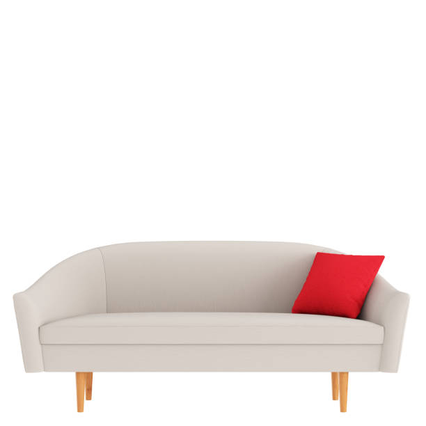 istock Beige sofa with a red pillow front view on an isolated background. 3d rendering 1185104705