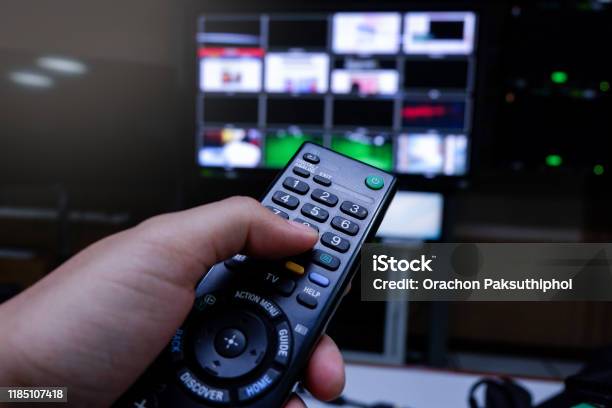 Hand Pressing Remote Of Smart Tv Stock Photo - Download Image Now ...