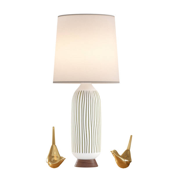 Decorative table lamp and two birds of gold on an isolated background. 3d rendering