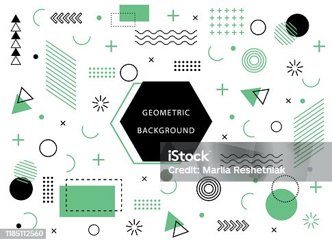 istock geometric background with abstract element shapes. Graphic minimal texture for holiday poster, card, social media. Abstract pattern with circle, halftone dots. Geometry banner. vector 1185112560