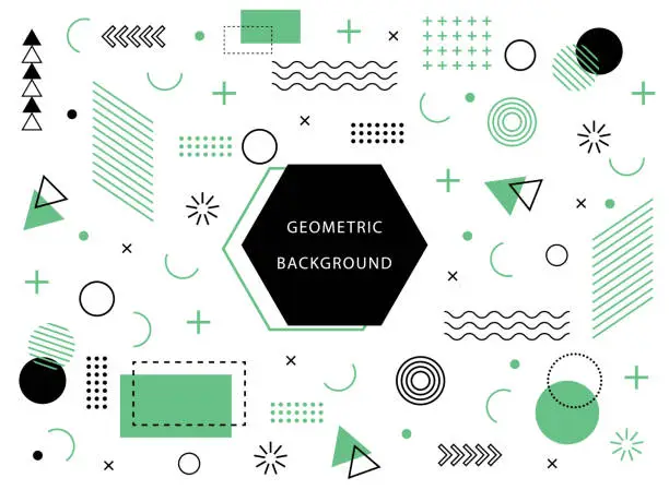 Vector illustration of geometric background with abstract element shapes. Graphic minimal texture for holiday poster, card, social media. Abstract pattern with circle, halftone dots. Geometry banner. vector