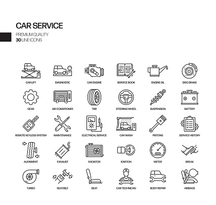 Simple Set of Car Service Related Vector Line Icons. Outline Symbol Collection.