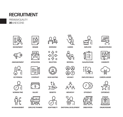 Simple Set of Recruitment Related Vector Line Icons. Outline Symbol Collection.