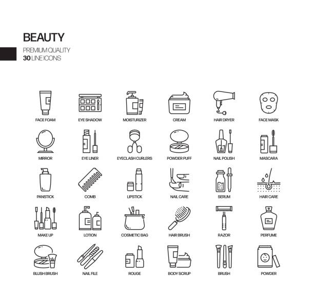 ilustrações de stock, clip art, desenhos animados e ícones de simple set of beauty related vector line icons. outline symbol collection. - women human face sensuality human eye