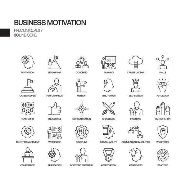Simple Set of Business Motivation Related Vector Line Icons. Outline Symbol Collection. Simple Set of Business Motivation Related Vector Line Icons. Outline Symbol Collection. challenge icons stock illustrations
