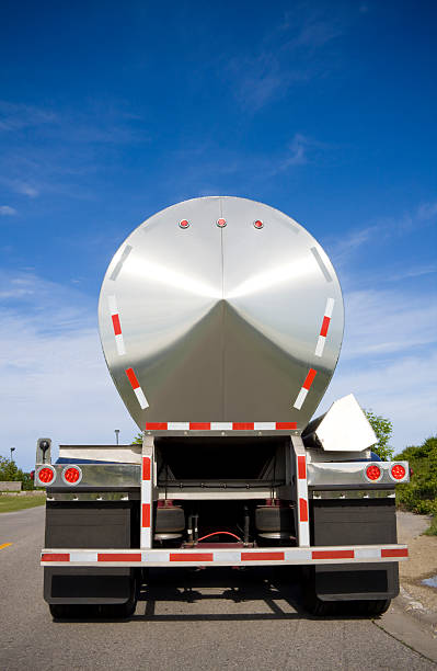 Rear view of oil or liquid tanker shot on road  oil tanker stock pictures, royalty-free photos & images