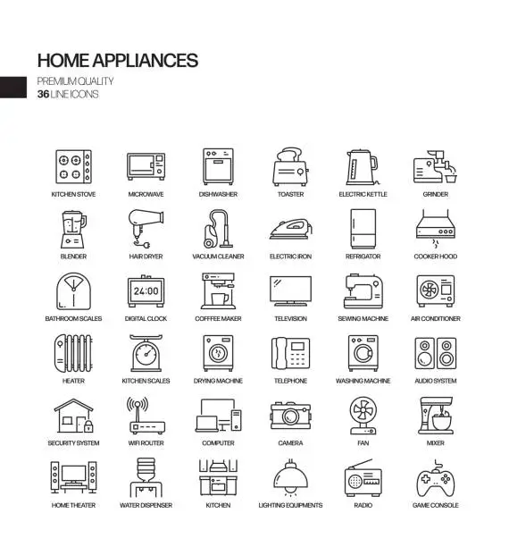 Vector illustration of Simple Set of Home Appliances Related Vector Line Icons. Outline Symbol Collection.