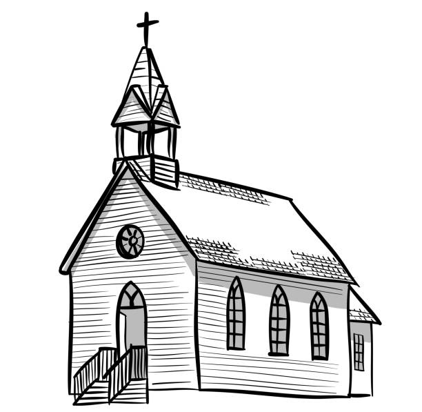 Little White Church Small old wooden church in sketched drawing vector illustration church clipart stock illustrations