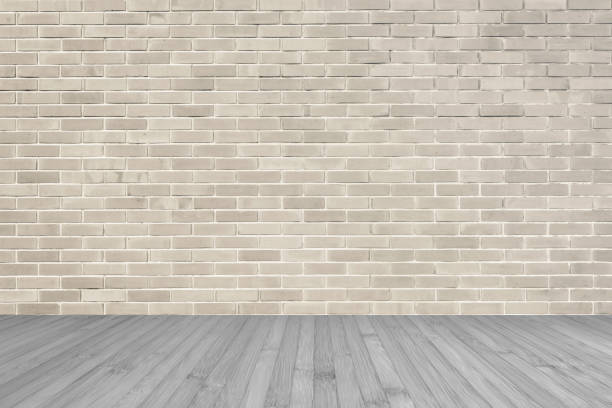 istock Sepia brown brick wall texture background with wooden floor in grey 1185123498
