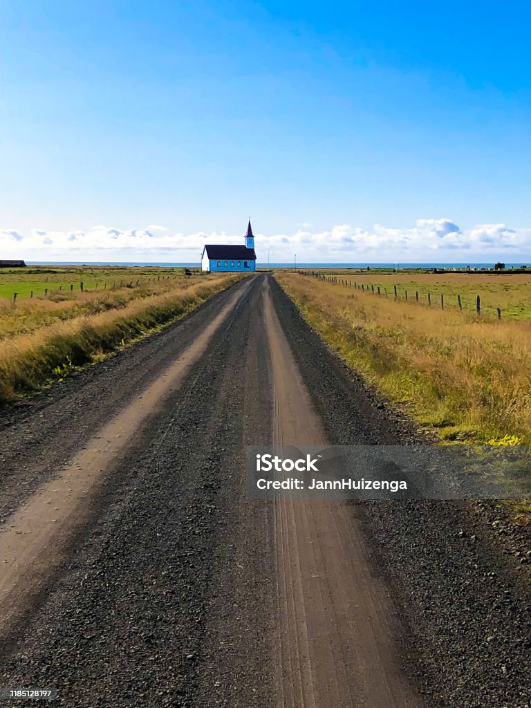 South Iceland Road Trip: Church (Reyniskirkja) at End of Road Adventure Stock Photo