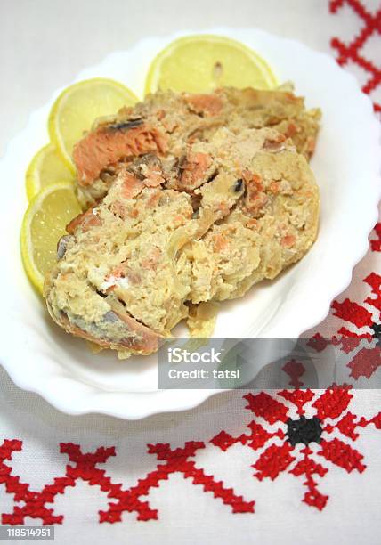 Salmon Casserole On Plate Stock Photo - Download Image Now - Baked, Casserole, Color Image