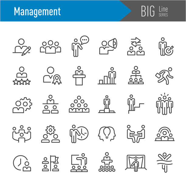 zestaw ikon zarządzania - seria big line - downsizing stock illustrations