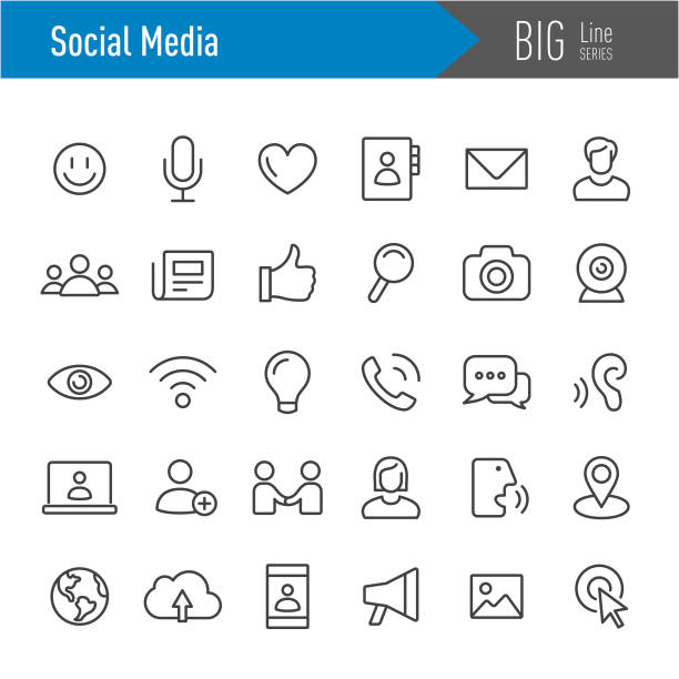 zestaw ikon mediów społecznościowych - seria big line - love internet business e mail stock illustrations