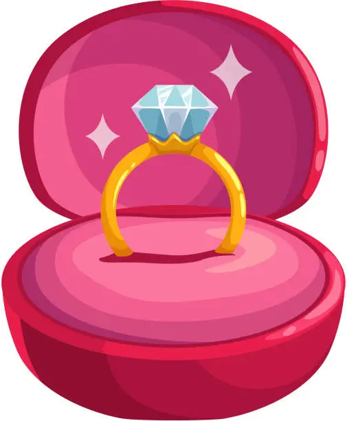 Vector illustration of Ring with diamond in box isolated