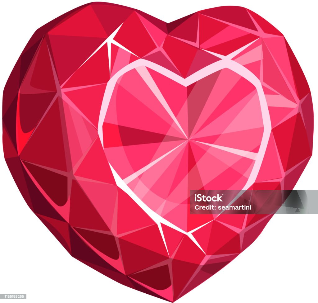Batu Permata Bentuk Hati Ruby Atau Berlian Ilustrasi Stok - Unduh