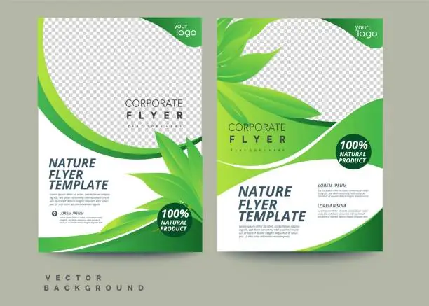 Vector illustration of Vector eco flyer, poster, brochure, magazine cover template. Modern green leaf, environment design - Vector