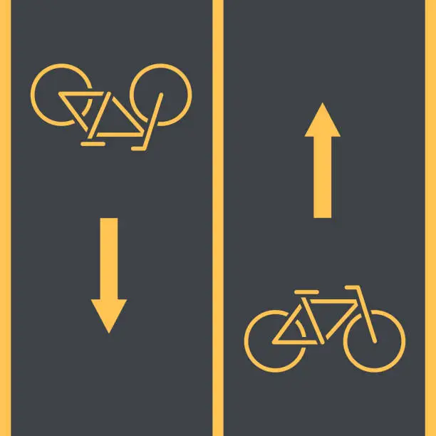Vector illustration of Bike path and Bicycle symbol on asphalt