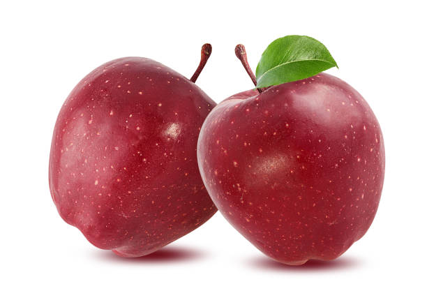 istock Red apple with leaf isolated on white background with clipping path 1185169580
