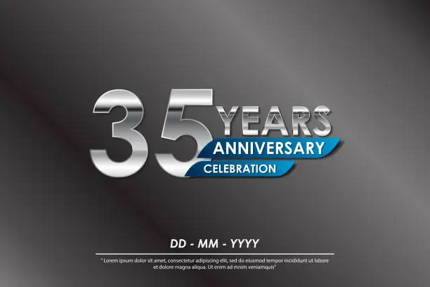 Vector illustration of 35th years anniversary celebration emblem. anniversary elegance silver logo isolated with blue ribbon, vector illustration template design for celebration greeting card and invitation card