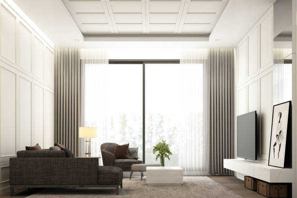 istock Interiors image scene design of Modern luxury living area with classical element detail wall decoration and furniture set. 3d rendering 1185172018