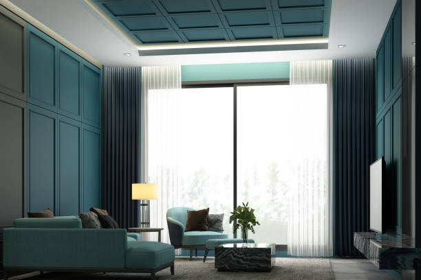 istock Interiors image scene design of green tone Modern luxury living area with classical element detail wall decoration and furniture set. 3d rendering 1185172097