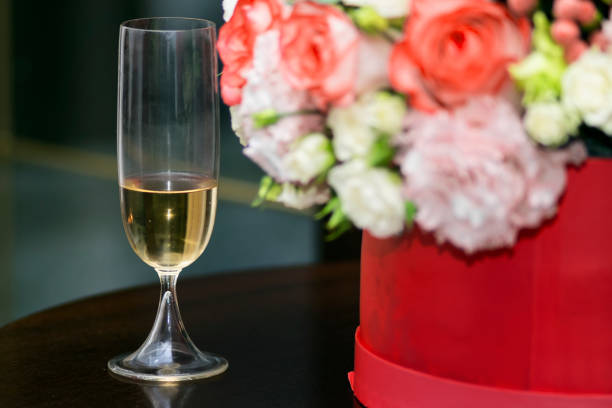 Champagne or wine in glasses on the table.