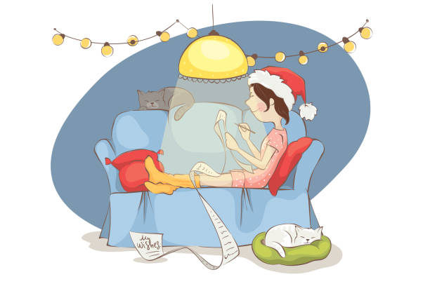 ilustrações, clipart, desenhos animados e ícones de desejos de natal. - domestic cat indoors domestic life image