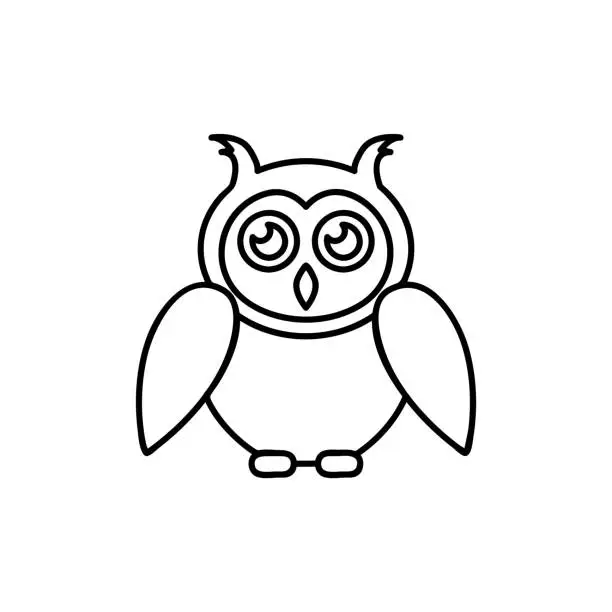 Vector illustration of Vector owl. Cute owl cartoon character made in line art style. Black simple vector icon. Symbol, logo illustration. Pixel perfect