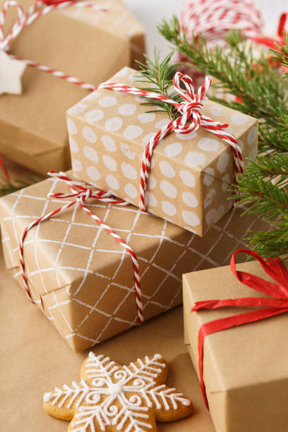istock Stack of handcrafted gift boxes and decoration for Christmas. 1185187045