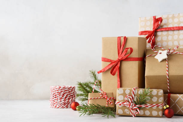 istock Christmas background with big heap of gift boxes and decoration. 1185190012