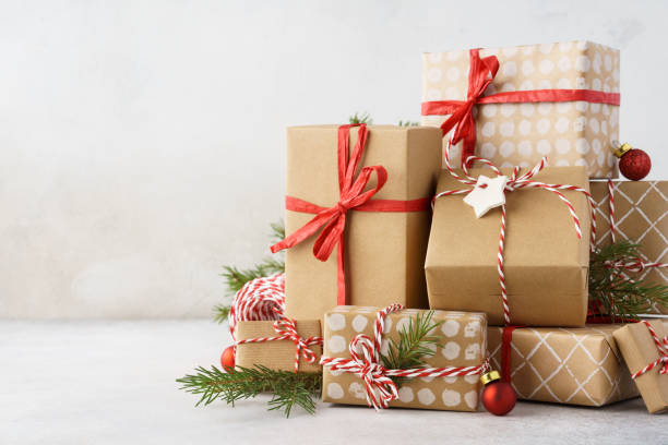 istock Big stack of wrapped Christmas gift boxes, toys and decoration. 1185190621