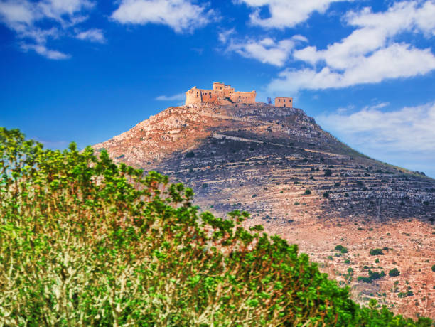 Saint Caterina Castle on the top of the mountain in Favignana Island Sicily Italy Saint Caterina Castle on the top of the mountain in Favignana Island Sicily Italy favignana photos stock pictures, royalty-free photos & images