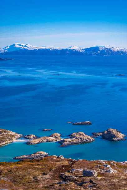 Sommaroy Island Northern Norway Sunny day in Norway Sommaroy Island Northern Norway  Scandinavian landscape Norwegian fjords Northern Europe sommaroy stock pictures, royalty-free photos & images