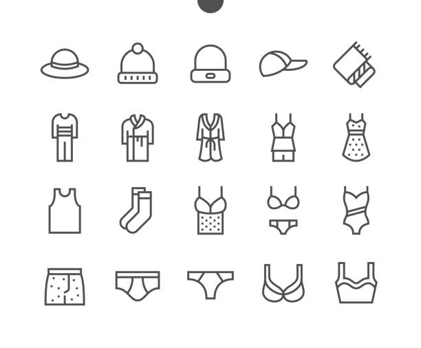 ilustraciones, imágenes clip art, dibujos animados e iconos de stock de ropa ui pixel perfect well-crafted vector thin line icons 48x48 grid para gráficos web y aplicaciones. pictograma mínimo simple parte 1-5 - tank top