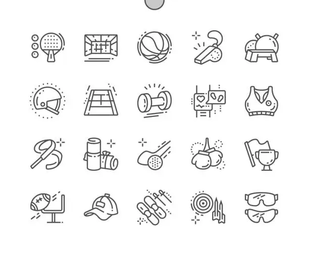 Vector illustration of Sport Equipment Well-crafted Pixel Perfect Vector Thin Line Icons 30 2x Grid for Web Graphics and Apps. Simple Minimal Pictogram