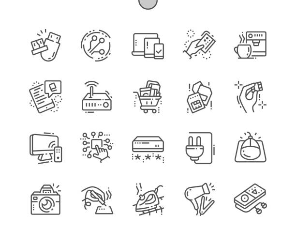 illustrations, cliparts, dessins animés et icônes de électronique bien conçu pixel perfect vector thin line icons 30 2x grille pour les graphiques web et les applications. pictogramme minimal simple - air conditioner flash