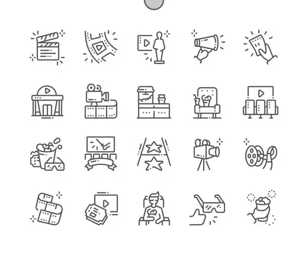 Vector illustration of Cinema Well-crafted Pixel Perfect Vector Thin Line Icons 30 2x Grid for Web Graphics and Apps. Simple Minimal Pictogram