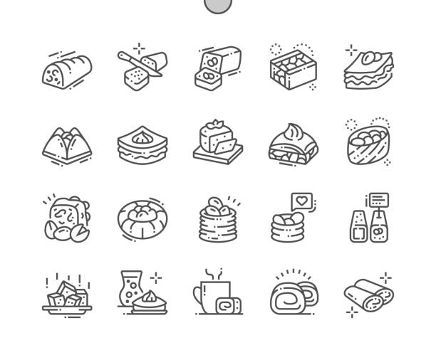 Oriental sweets Well-crafted Pixel Perfect Vector Thin Line Icons 30 2x Grid for Web Graphics and Apps. Simple Minimal Pictogram Oriental sweets Well-crafted Pixel Perfect Vector Thin Line Icons 30 2x Grid for Web Graphics and Apps. Simple Minimal Pictogram baklava stock illustrations
