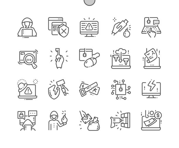 Hacker bien elaborado Pixel Perfect Vector Thin Line Iconos 30 2x Cuadrícula para Gráficos Web y Aplicaciones. Pictograma mínimo simple