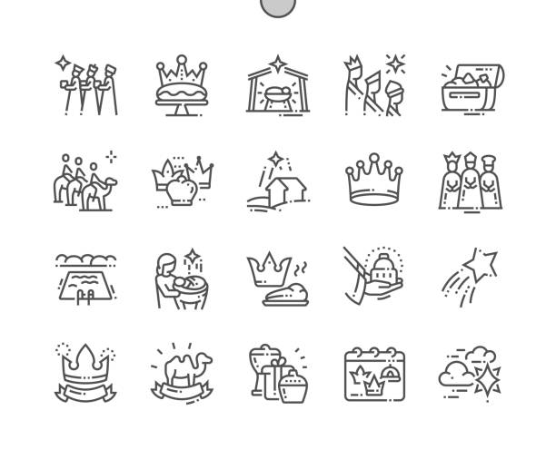 ilustraciones, imágenes clip art, dibujos animados e iconos de stock de epiphany well-crafted pixel perfect vector thin line icons 30 2x grid para gráficos web y aplicaciones. pictograma mínimo simple - natividad objeto religioso