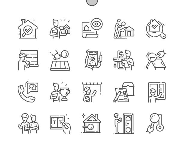 Home inspections Well-crafted Pixel Perfect Vector Thin Line Icons 30 2x Grid for Web Graphics and Apps. Simple Minimal Pictogram Home inspections Well-crafted Pixel Perfect Vector Thin Line Icons 30 2x Grid for Web Graphics and Apps. Simple Minimal Pictogram inspector stock illustrations