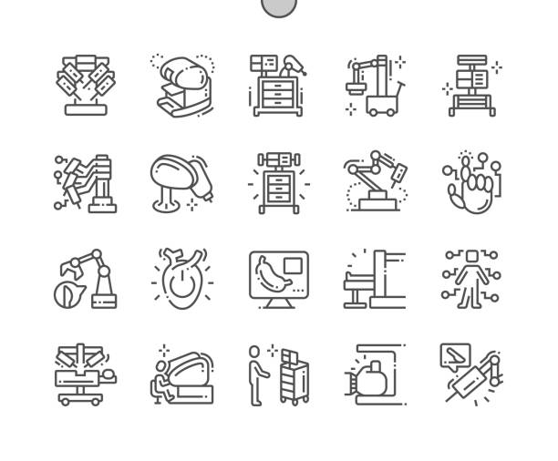 illustrations, cliparts, dessins animés et icônes de chirurgie robotique bien conçu pixel perfect vector thin line icons 30 2x grille pour les graphiques web et les applications. pictogramme minimal simple - manual operation