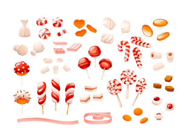 ilustrações de stock, clip art, desenhos animados e ícones de set of candies in different rotations, isolated - candy hard candy wrapped variation