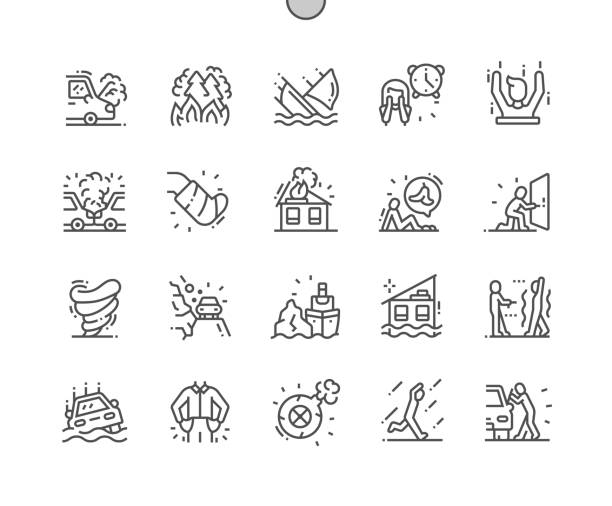 force majeure gut gestaltete pixel perfect vector thin line icons 30 2x grid für web-grafiken und apps. einfaches minimal piktogramm - eisberg eisgebilde stock-grafiken, -clipart, -cartoons und -symbole