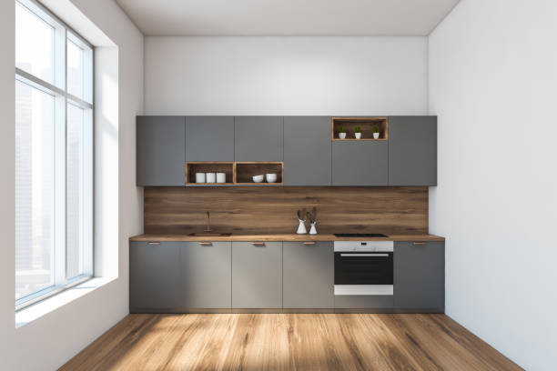 istock White and wood kitchen, gray countertops 1185198201